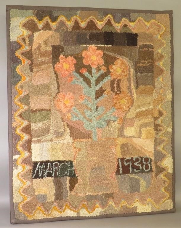 LARGE FLORAL HOOKED RUGca. March