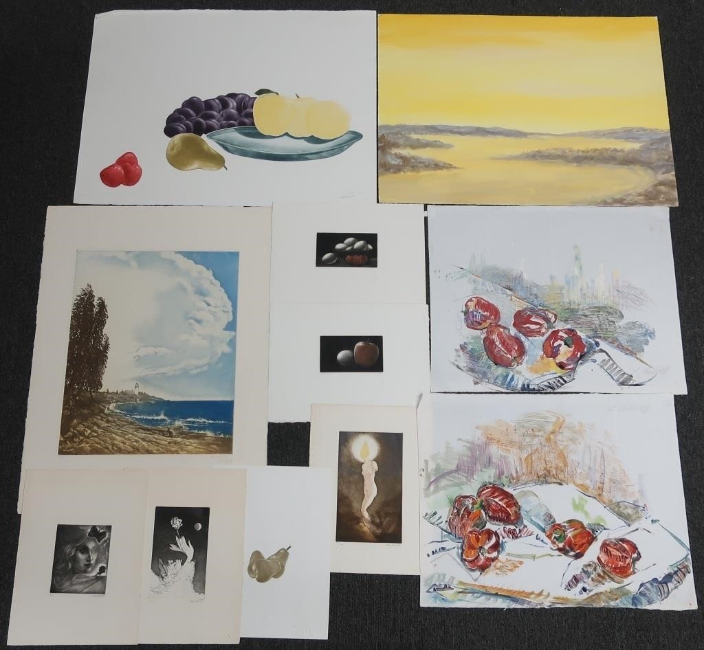 Large folio of eleven works to