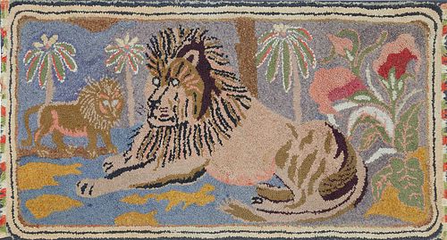 LARGE FOLK ART AMERICAN HOOKED RUG,