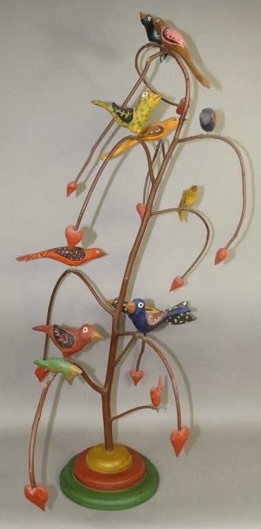 LARGE FOLK ART CARVED 12 BIRD