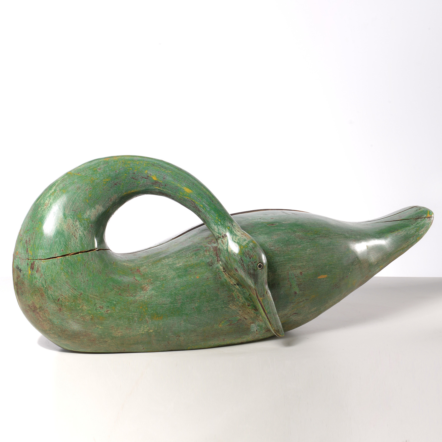 LARGE FOLK ART CARVED WOOD SWAN
