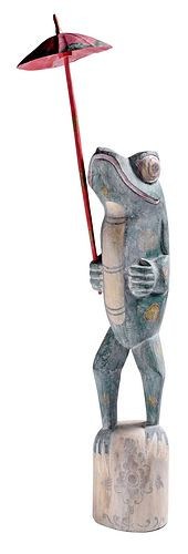 LARGE FOLK ART FROG WITH UMBRE