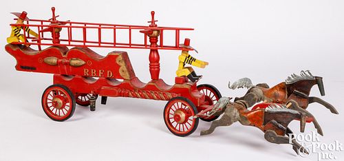 LARGE FOLK ART HORSE DRAWN FIRE