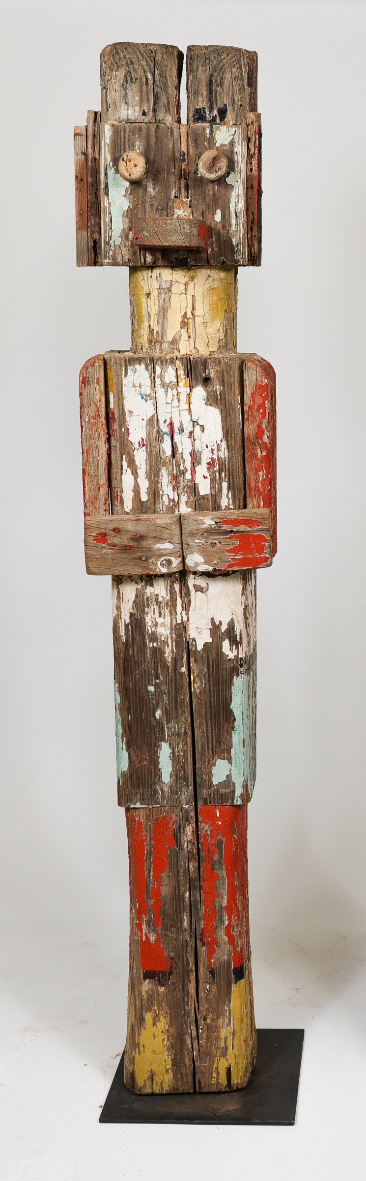 LARGE FOLK ART PAINED WOOD TOTEM