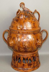 LARGE FOLK ART REDWARE DOMED L