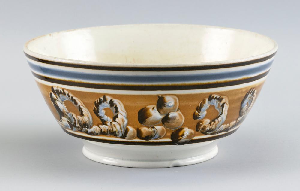 LARGE FOOTED MOCHAWARE POTTERY BOWL