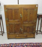 LARGE FOUR-DOOR OAK ICEBOX, AM