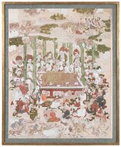 LARGE FRAMED ASIAN WATERCOLOR,