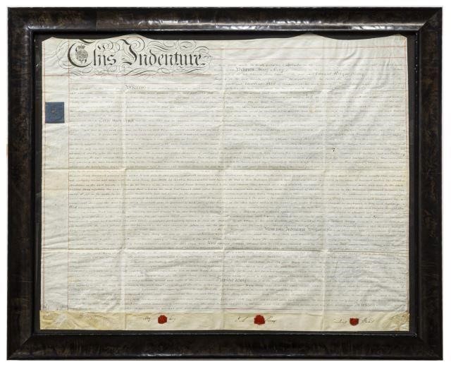 LARGE FRAMED INDENTURE WAX SEAL,