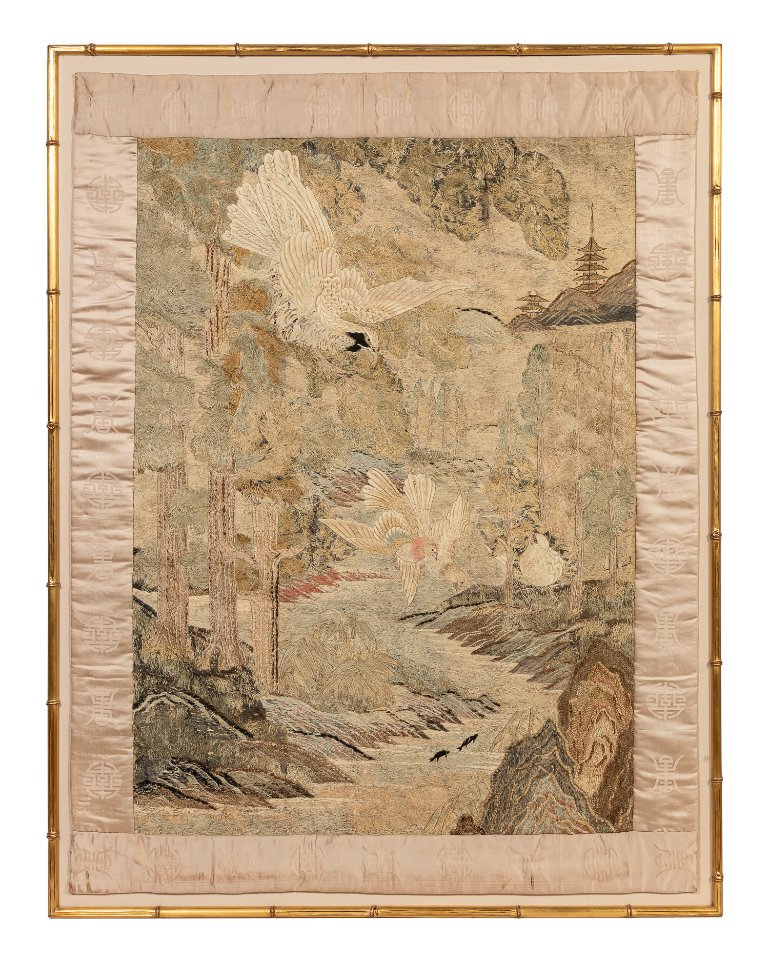 LARGE FRAMED JAPANESE SILK