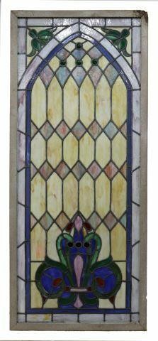 LARGE FRAMED LEADED & STAINED GLASS