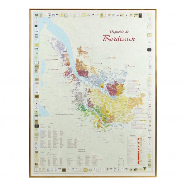 LARGE FRAMED MAP OF BORDEAUX,