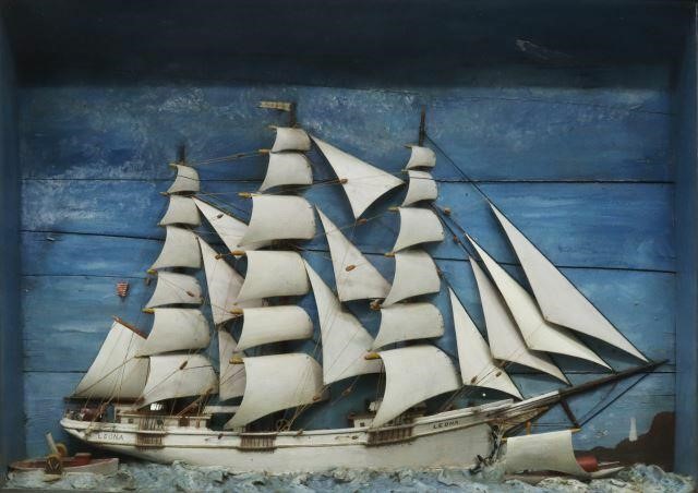 LARGE FRAMED NEW ENGLAND SHIP