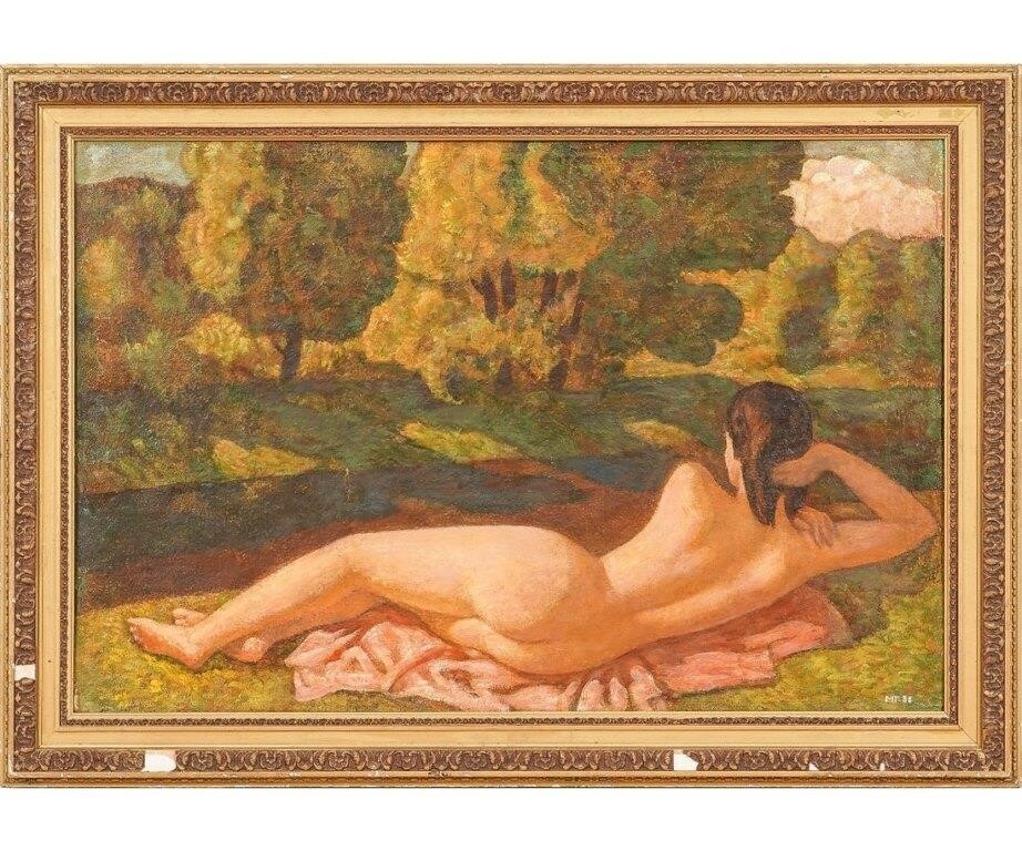 Large framed oil on canvas laid