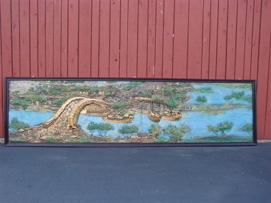 LARGE FRAMED ORIENTAL PANEL.