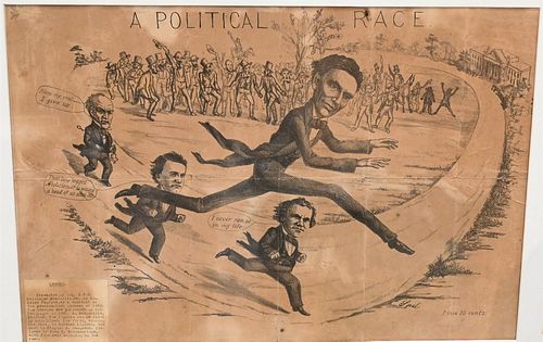 LARGE FRAMED POLITICAL CARTOON "A