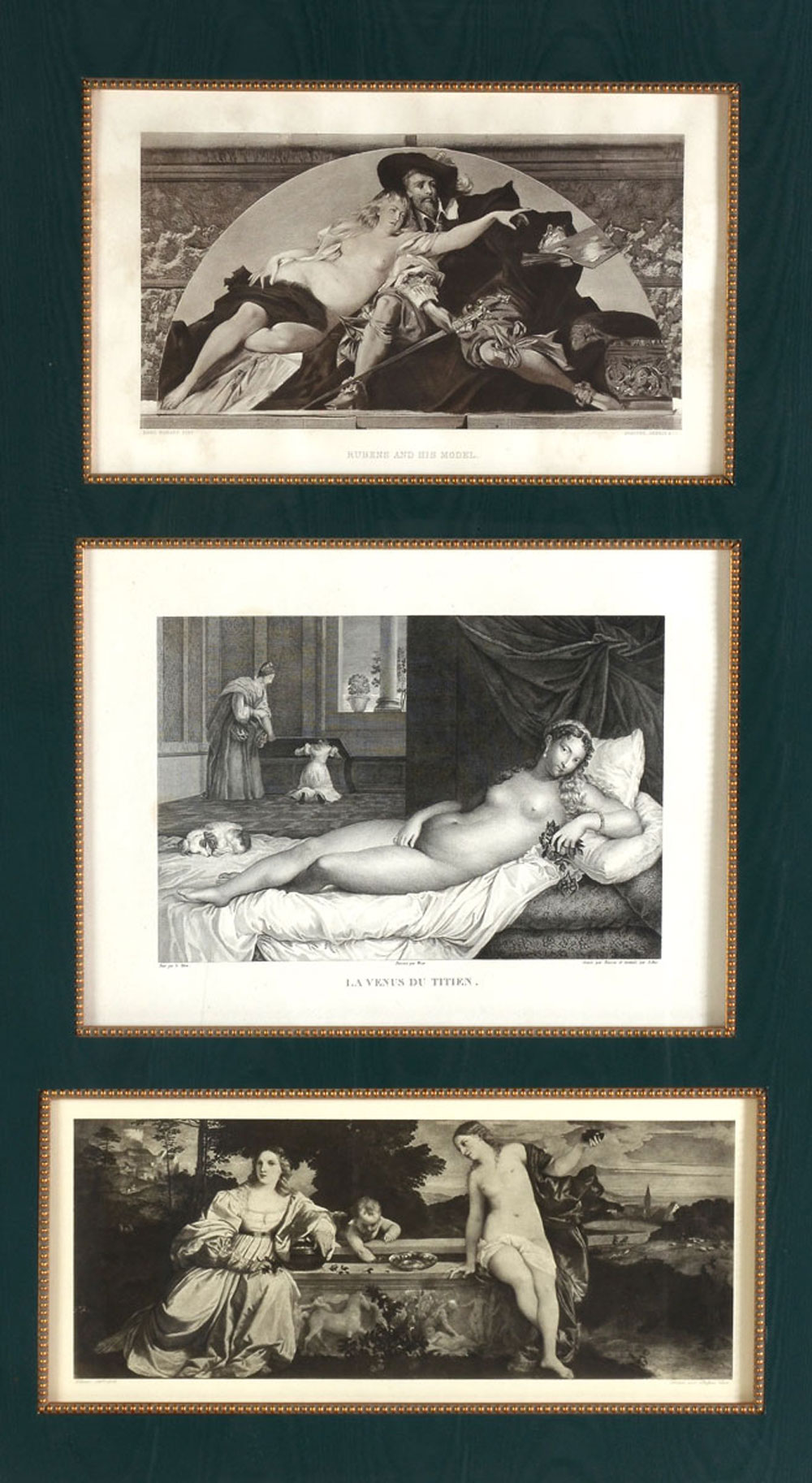 LARGE FRAMED TRIO OF NUDE PRINT AND