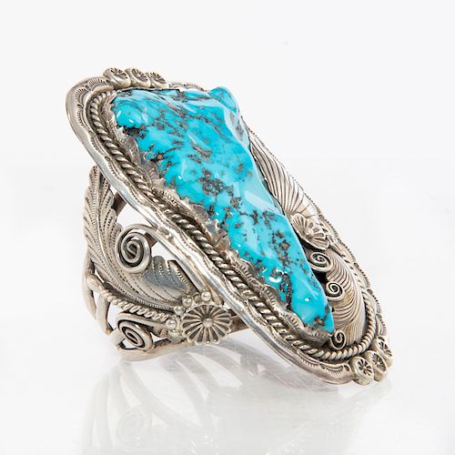 LARGE FRED WEEKOTY ZUNI TURQUOISE
