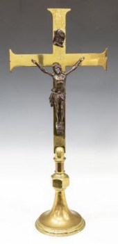 LARGE FRENCH BRASS ALTAR CRUCI