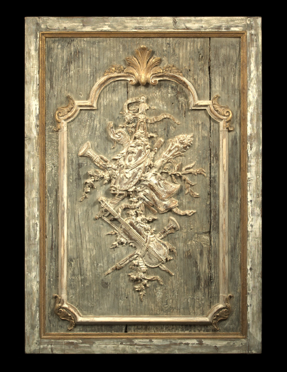 Large French Carved, Gray-Painted