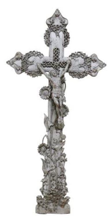 LARGE FRENCH CAST IRON CRUCIFIX
