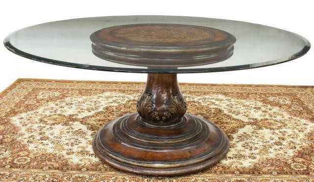 LARGE FRENCH STYLE GLASS-TOP INLAID