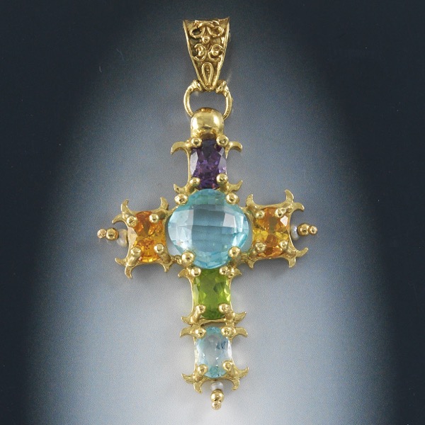 LARGE GEMSTONE CROSS  1-½"L x