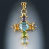 LARGE GEMSTONE CROSS  1-½"L x