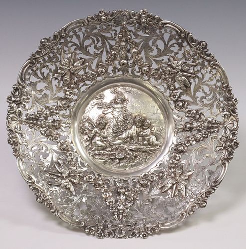 LARGE GERMAN SILVER REPOUSSE WINGED