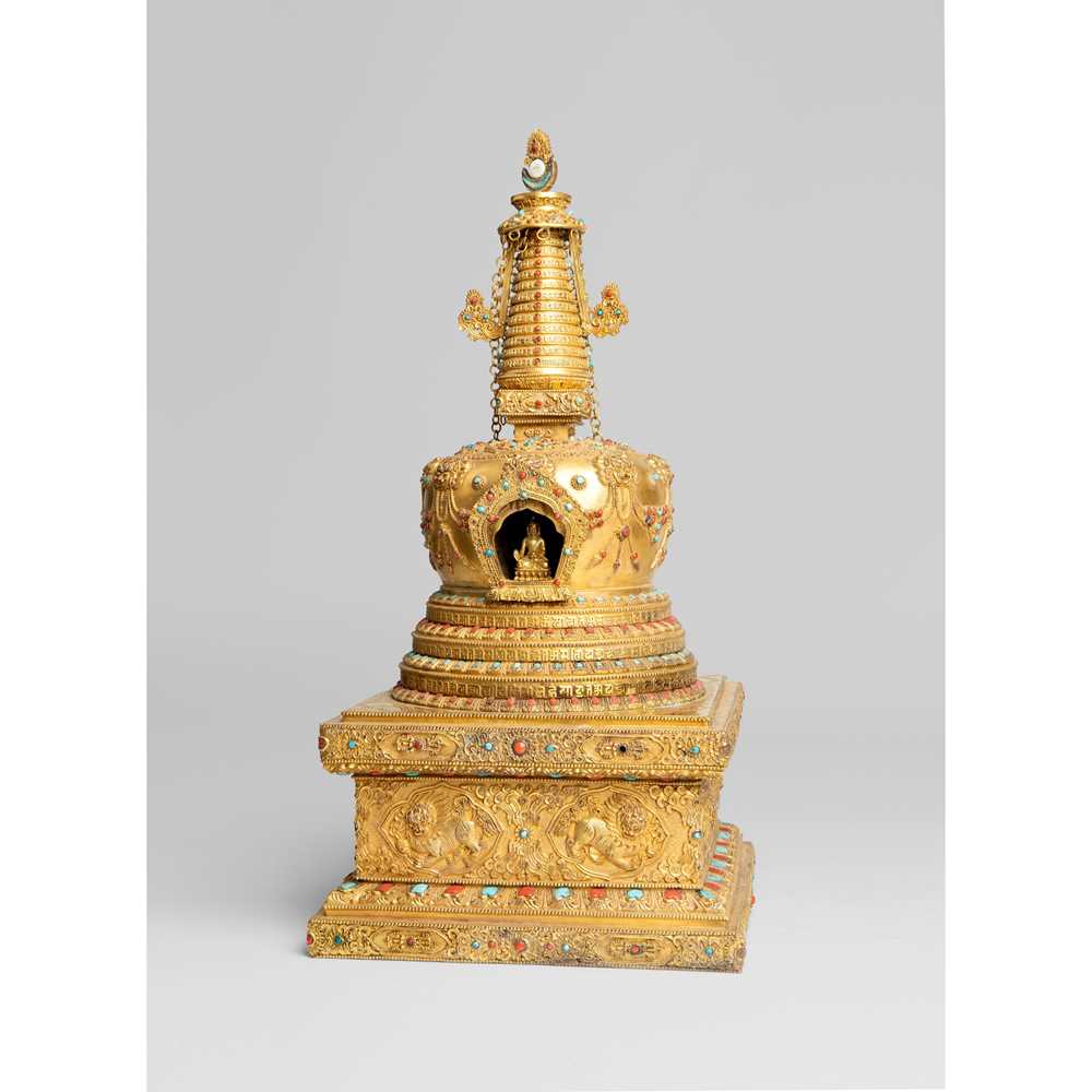 LARGE GILT BRONZE STUPA 19TH-20TH