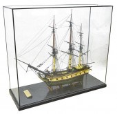 LARGE GLASS CASED SHIP MODEL,