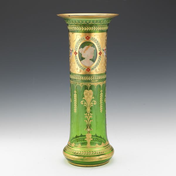 LARGE GLASS ENAMELED AND
