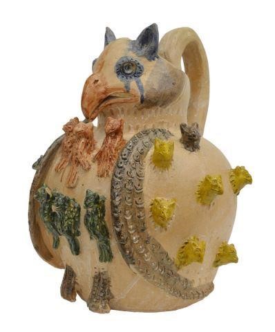 LARGE GLAZED CERAMIC OWL JUG