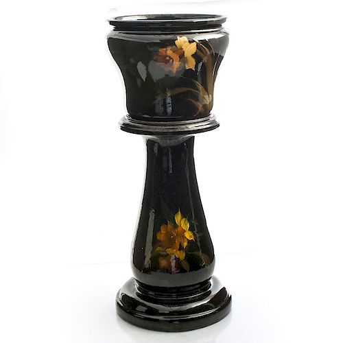 LARGE GLAZED FAIENCE JARDINIERE AND