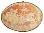 LARGE GOLD & CAMEO SHELL BROOC