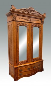 LARGE GOLDEN OAK ARMOIRE W/ CA