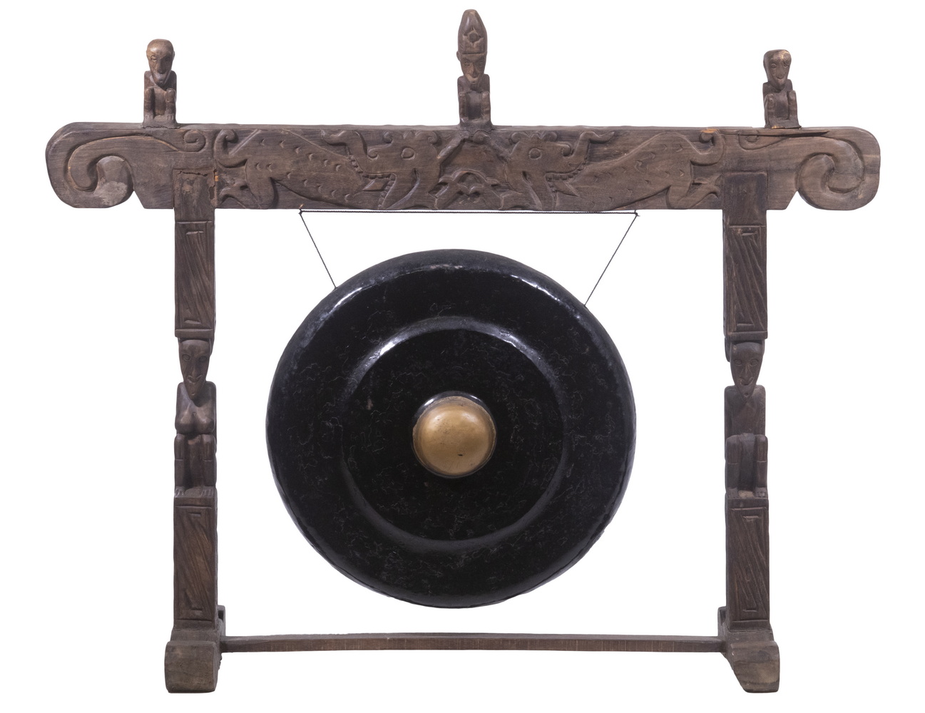 LARGE GONG ON CARVED STAND Bronze