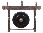LARGE GONG ON CARVED STAND Bro