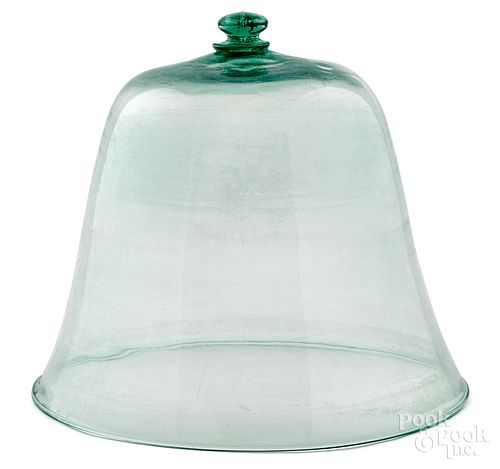 LARGE GREEN AQUA GLASS BELL JAR,
