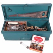 Large green painted wood toolb