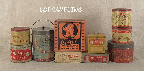 Large group of advertising tins
