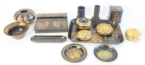 LARGE GROUP OF BLACK LACQUER, TO