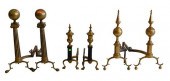 LARGE GROUP OF BRASS ANDIRONS