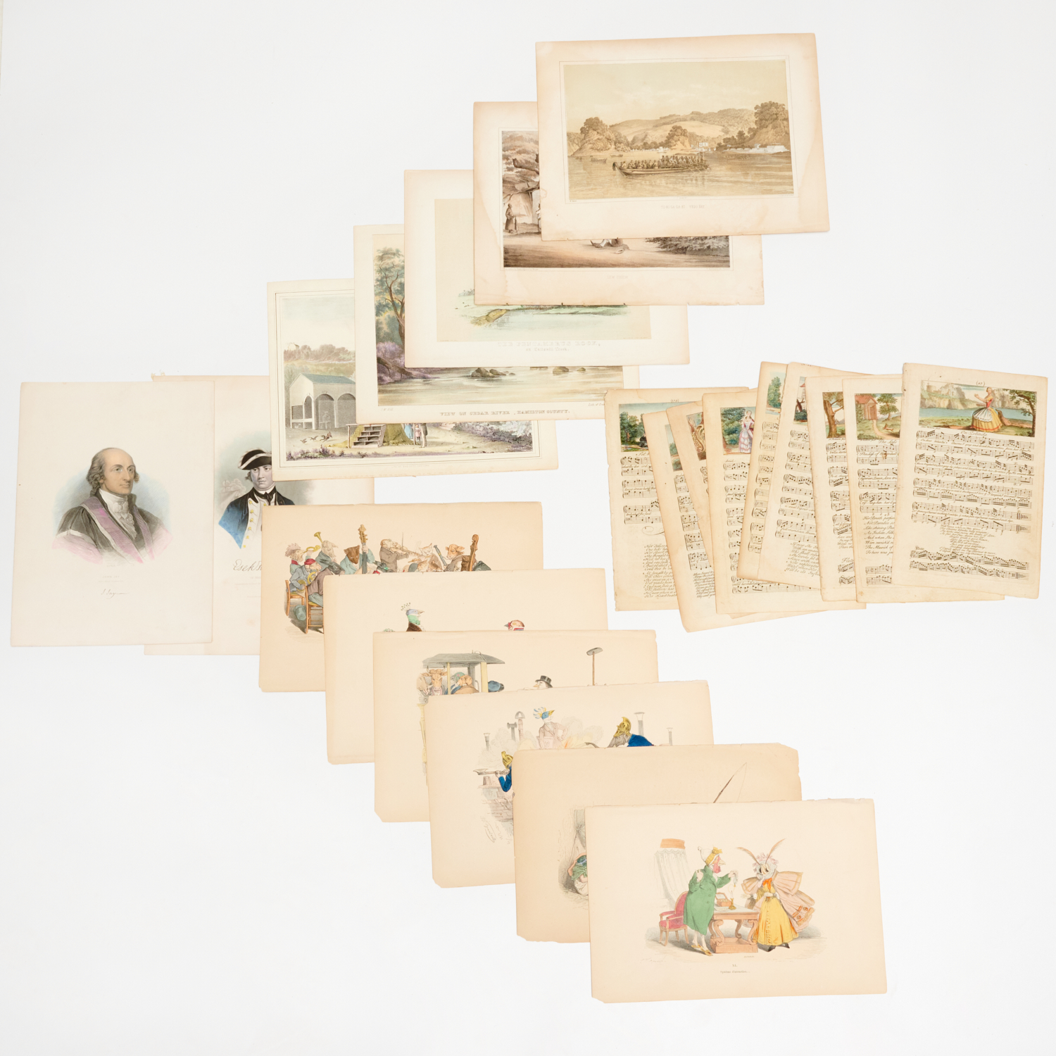 LARGE GROUP OF HAND-COLORED