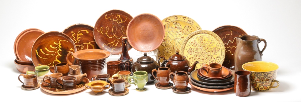 LARGE GROUP OF REDWARE POTTERY.