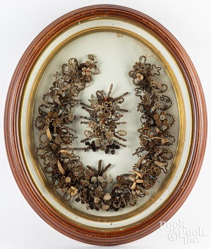 LARGE HAIR WREATH, 19TH C.Large