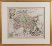 LARGE HAND-COLORED MAP OF ASIA