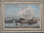 LARGE HARBOR SCENE SIGNED VERV