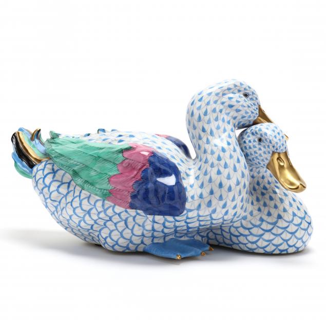 LARGE HEREND PAIR OF DUCKS