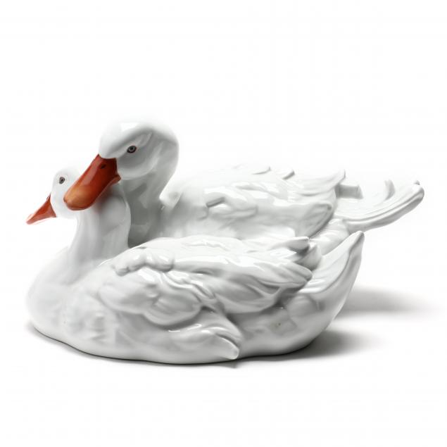 LARGE HEREND PORCELAIN DUCKS,